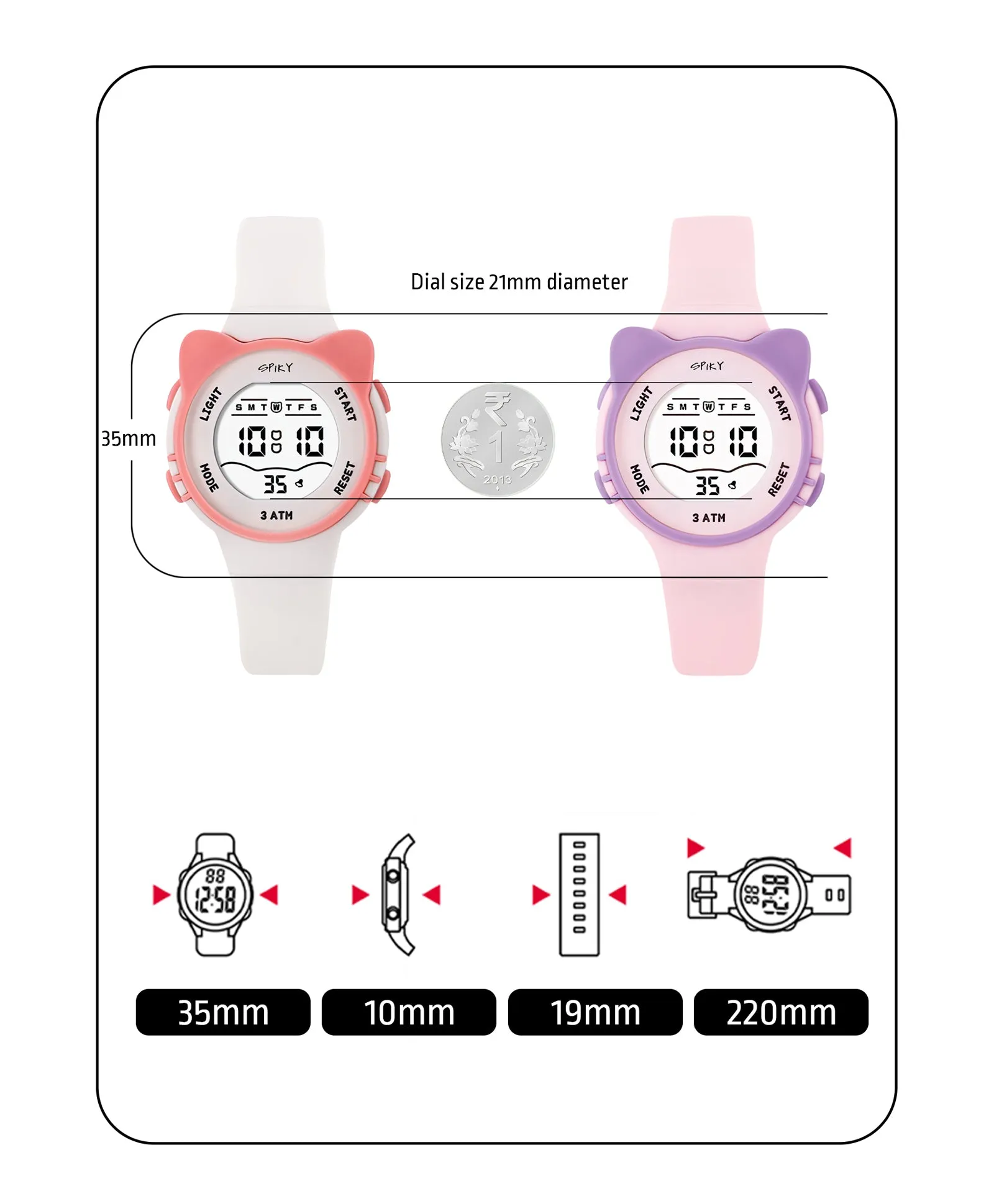 Spiky Cats-Ears Shaped Digital Kids Watches Combo