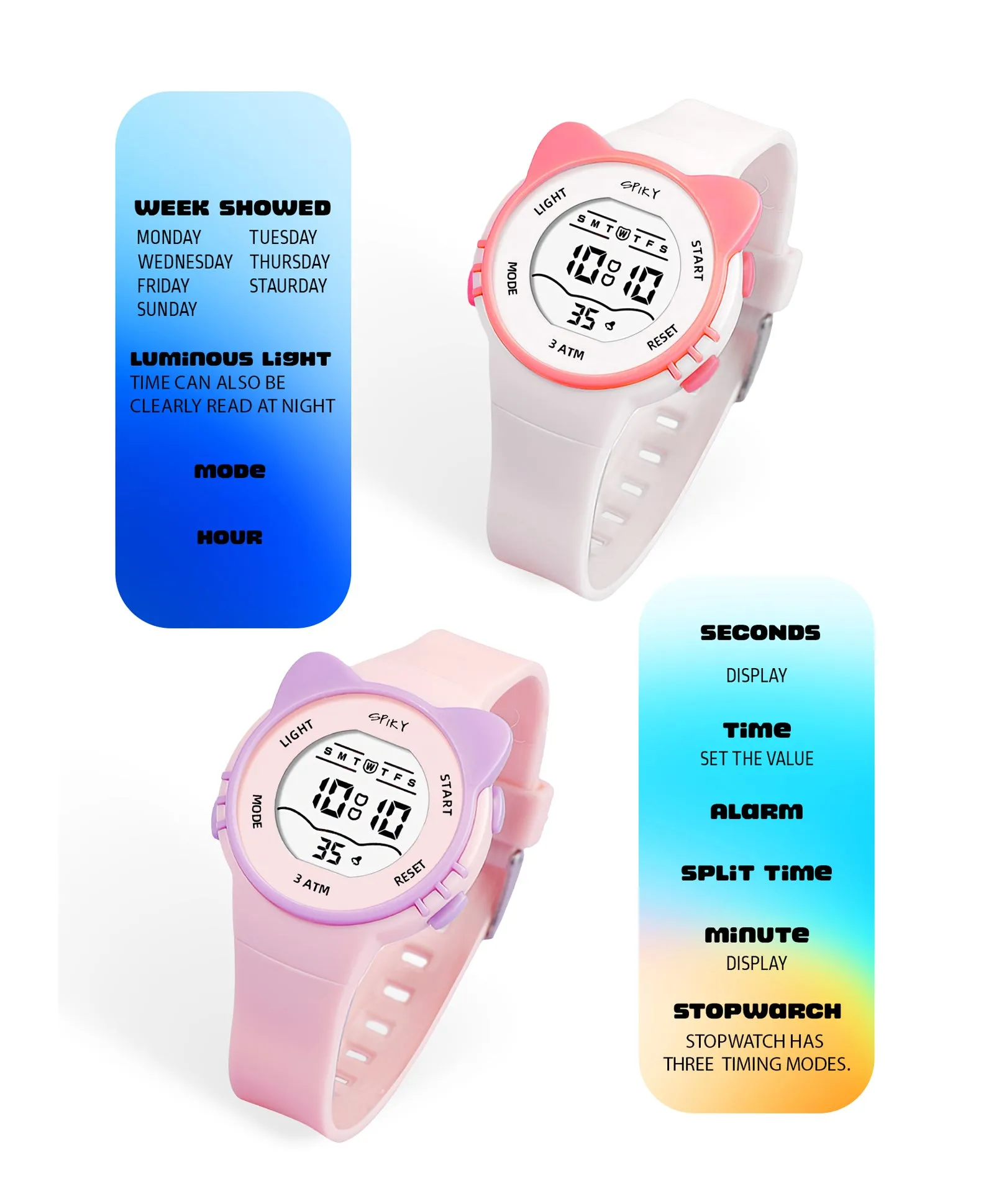 Spiky Cats-Ears Shaped Digital Kids Watches Combo