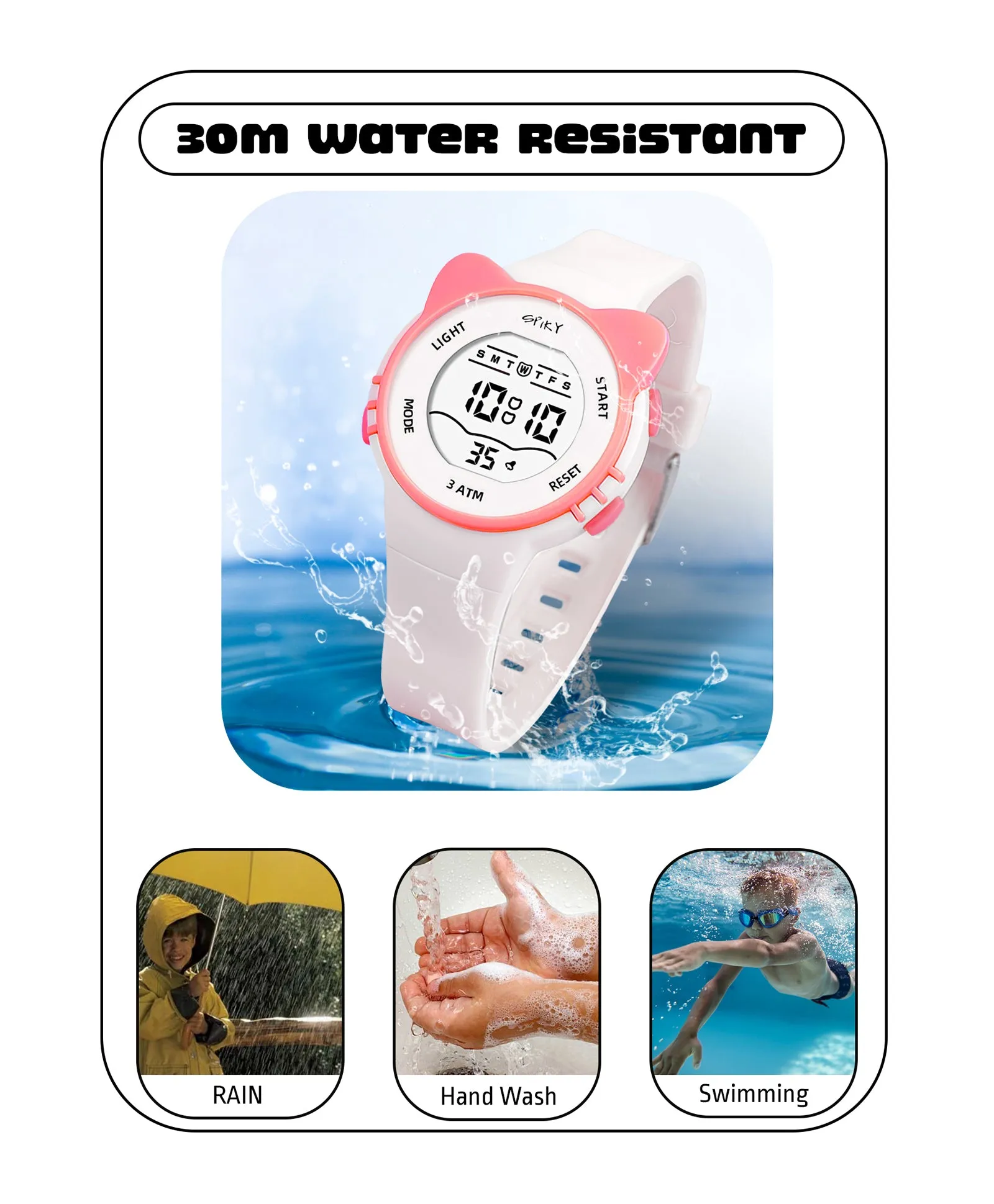 Spiky Eva12 Cat Shaped Sports Digital Watch - Pink