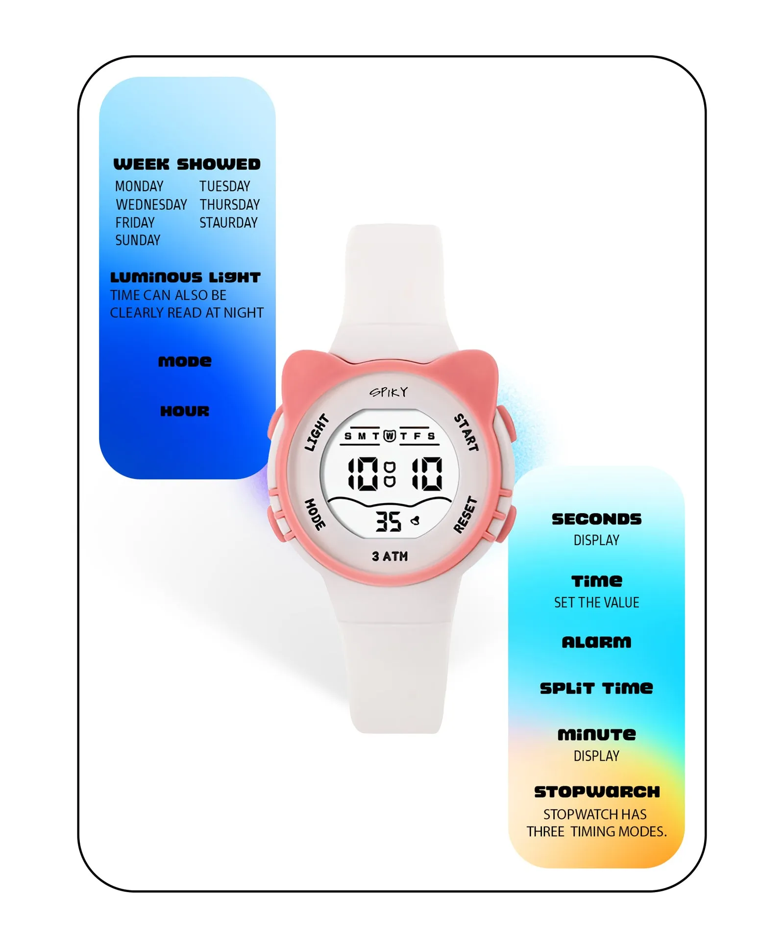 Spiky Eva12 Cat Shaped Sports Digital Watch - Pink