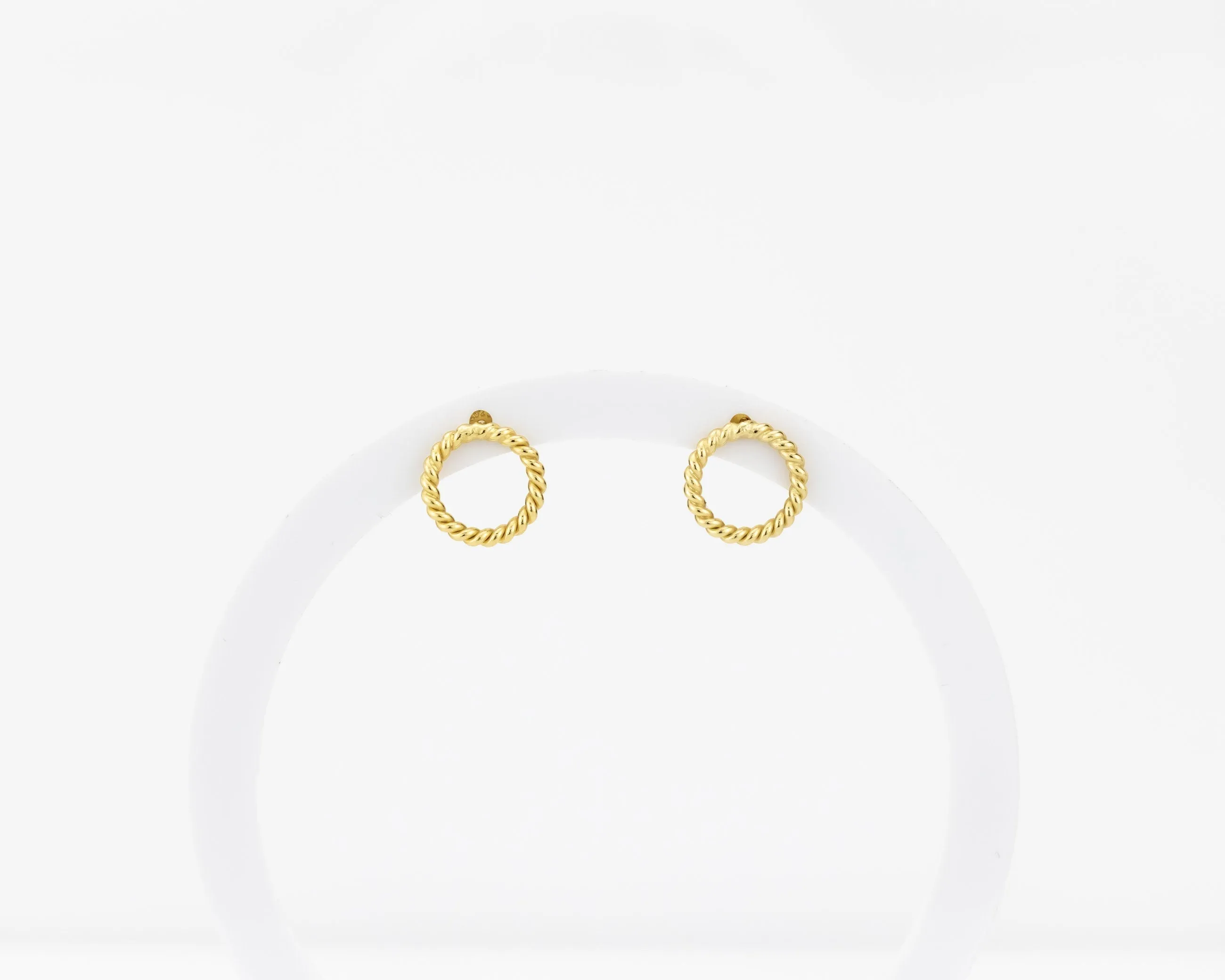 Spiral circle earrings, laurel wreath, twist rope stud earrings, 18k gold, rose gold, white gold (silver) vintage, minimalist circle stud