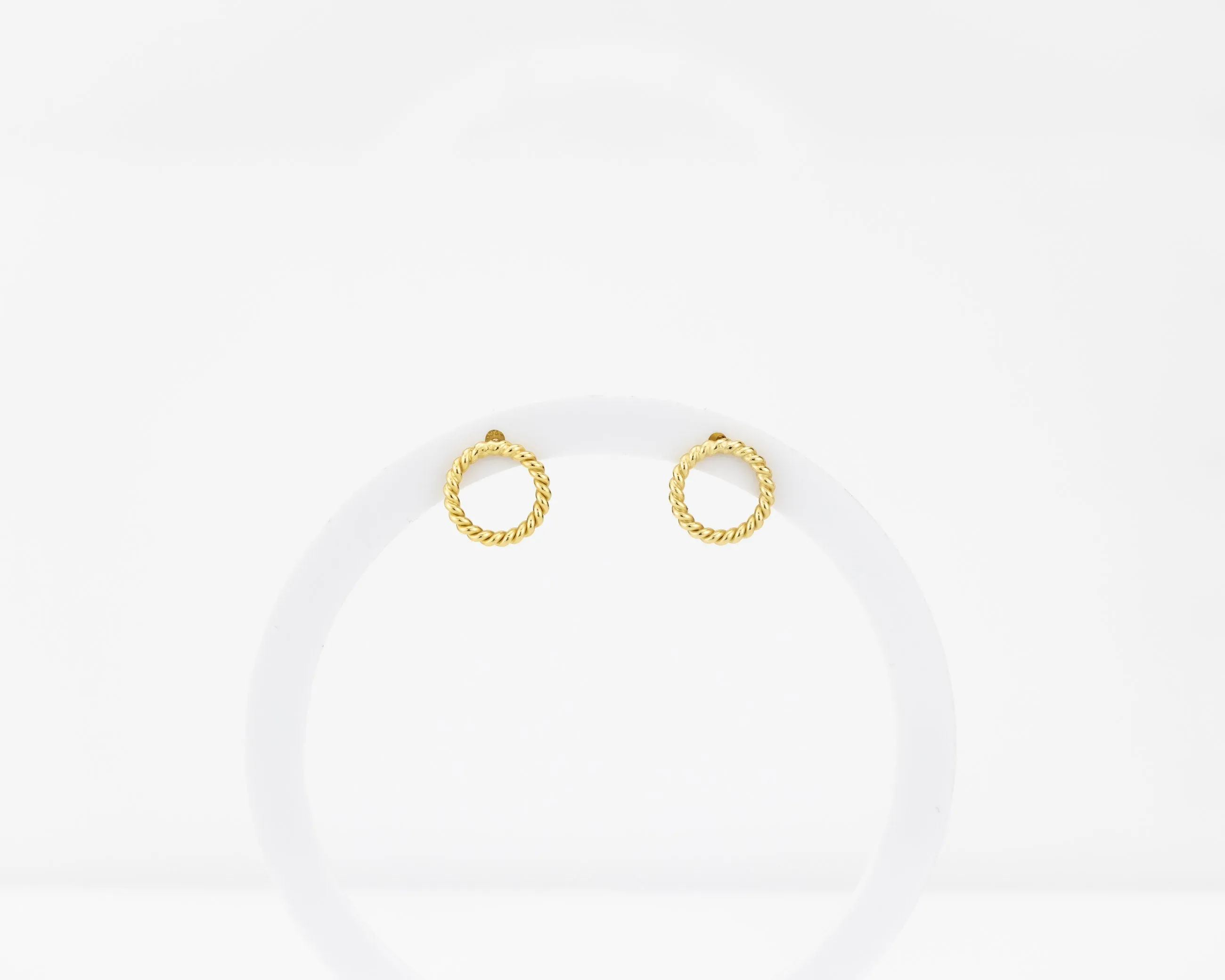 Spiral circle earrings, laurel wreath, twist rope stud earrings, 18k gold, rose gold, white gold (silver) vintage, minimalist circle stud