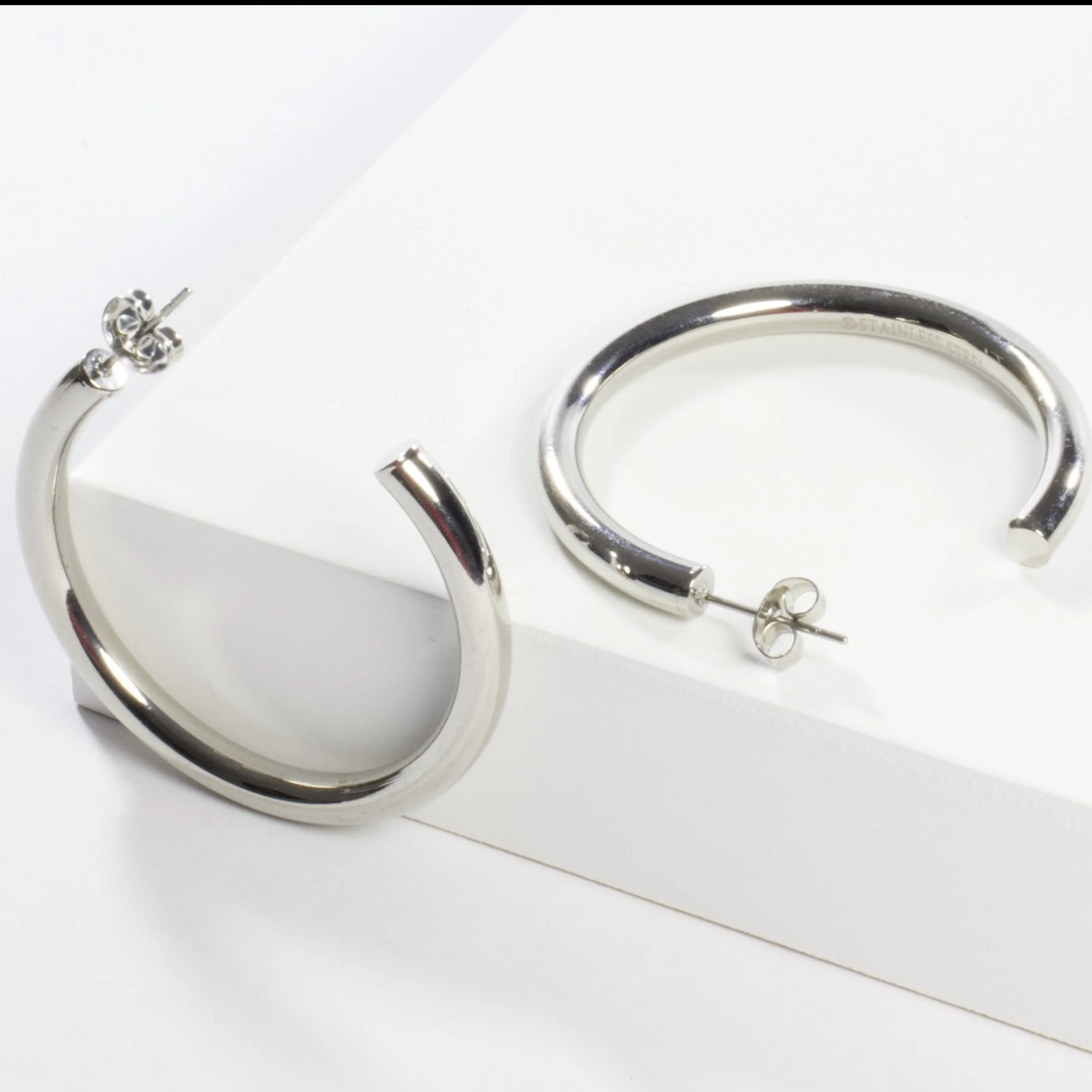 Stainless Steel Hoop Earrings 40 mm - Silver