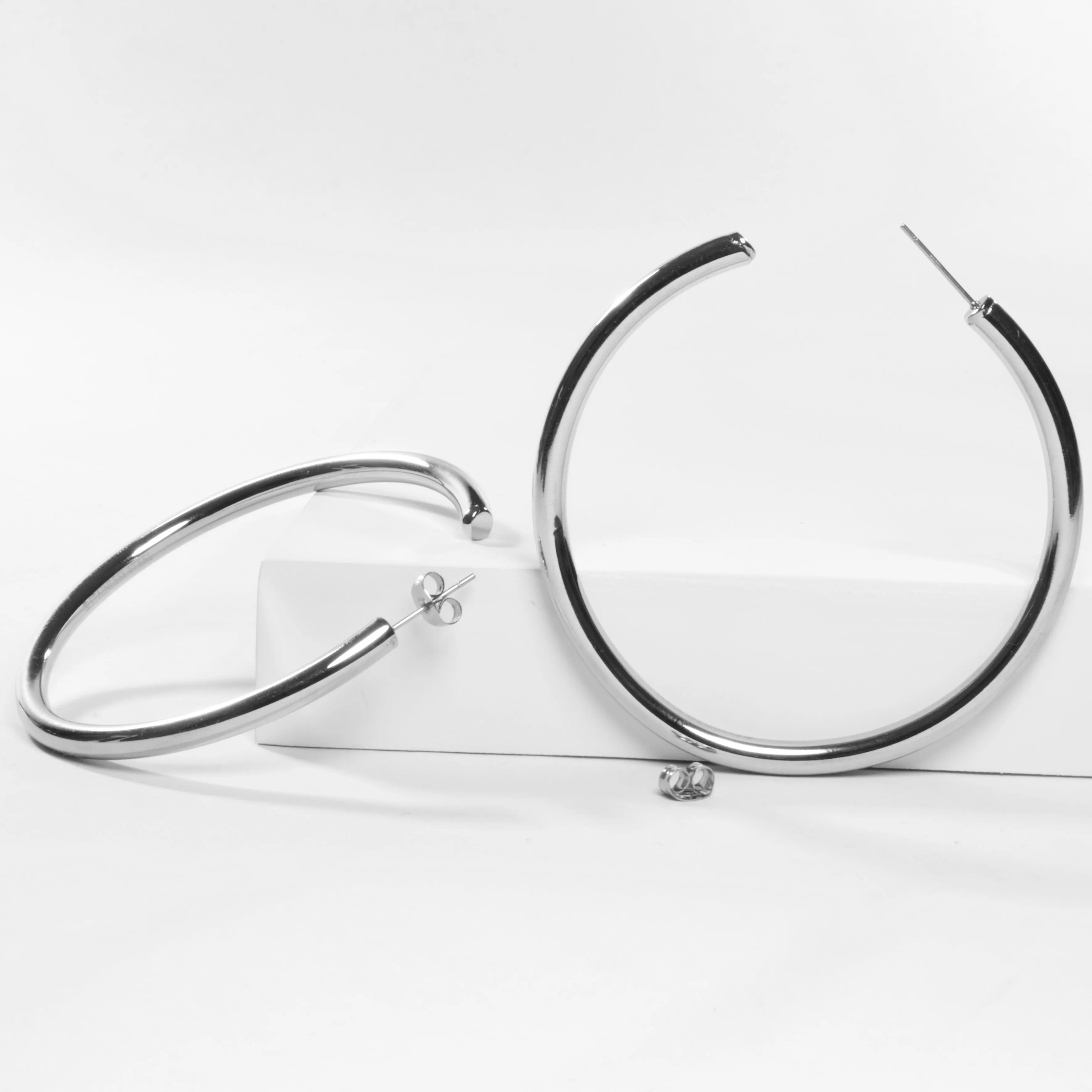 Stainless Steel Hoop Earrings 60 mm - Silver or Gold