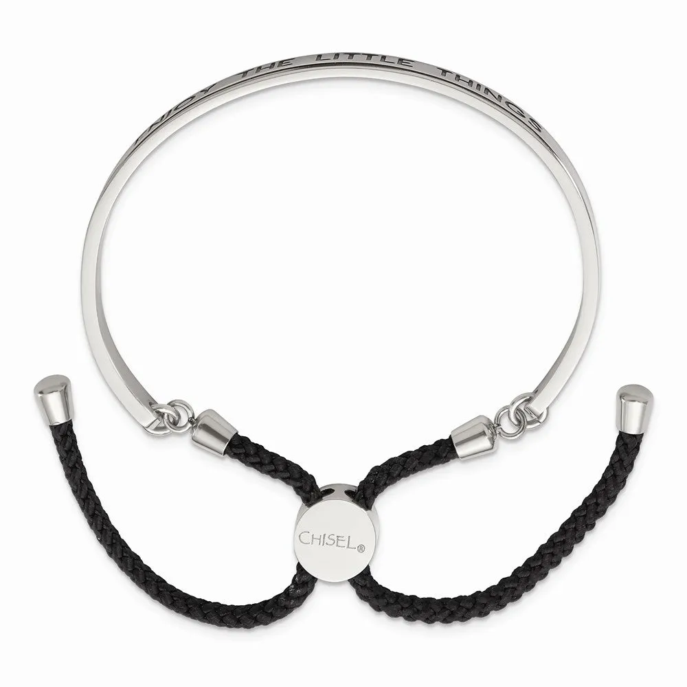 Stainless Steel Polished Black Enamel & Nylon LITTLE THINGS Adj Bangle