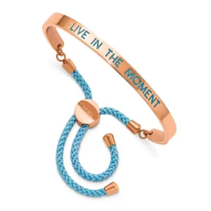 Stainless Steel Polished Rose IP Blue Enamel & Nylon MOMENT Adj Bangle