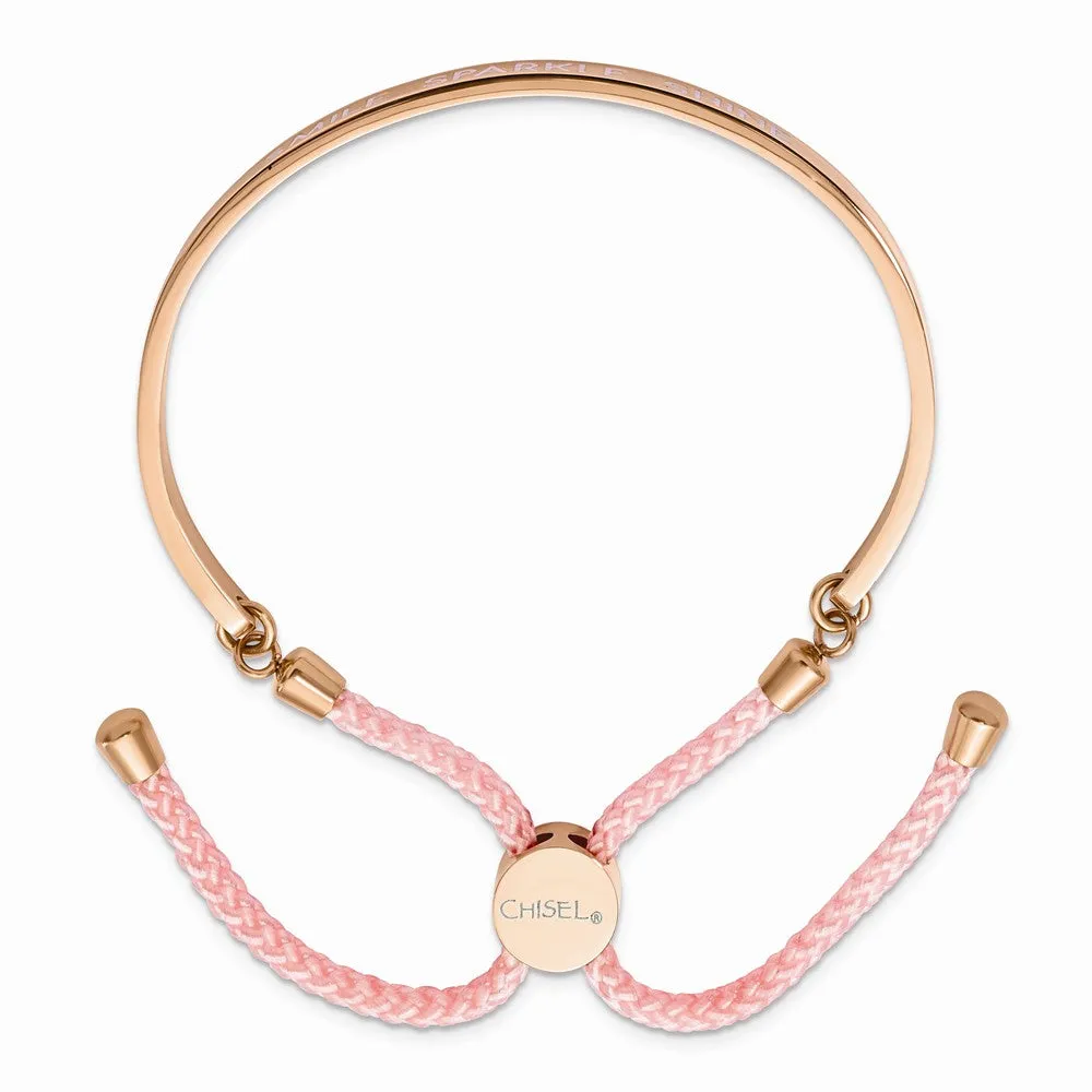 Stainless Steel Polished Rose IP Pink Enamel & Nylon SMILE. Adj Bangle