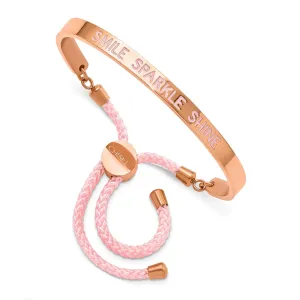 Stainless Steel Polished Rose IP Pink Enamel & Nylon SMILE. Adj Bangle