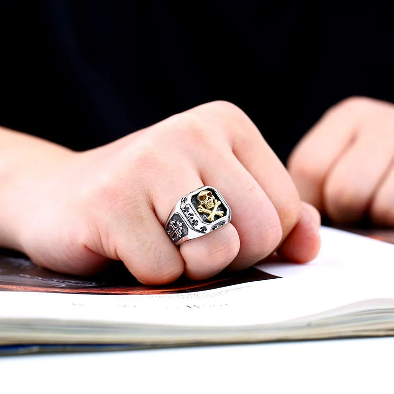 Steel soldier gold skull ring for men stainless steel cross ring titanium steel jewelry for men