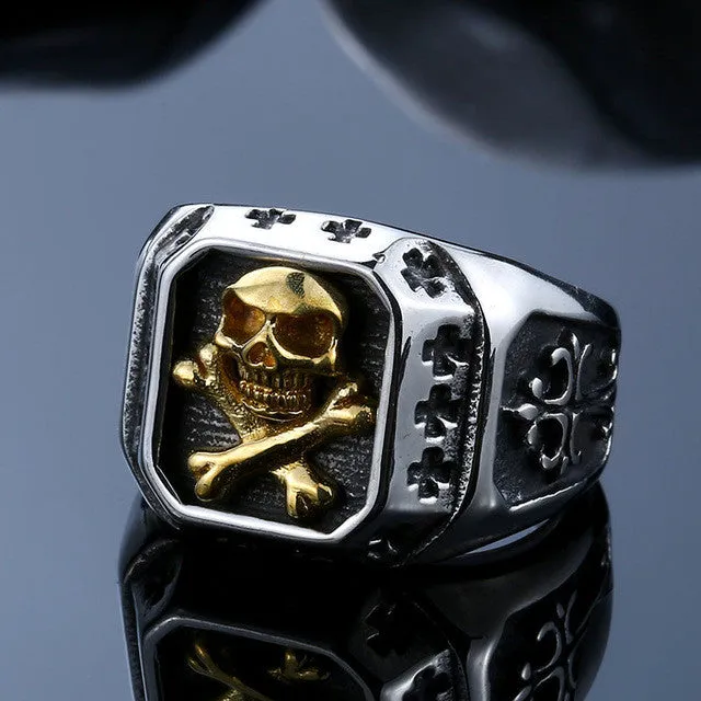 Steel soldier gold skull ring for men stainless steel cross ring titanium steel jewelry for men