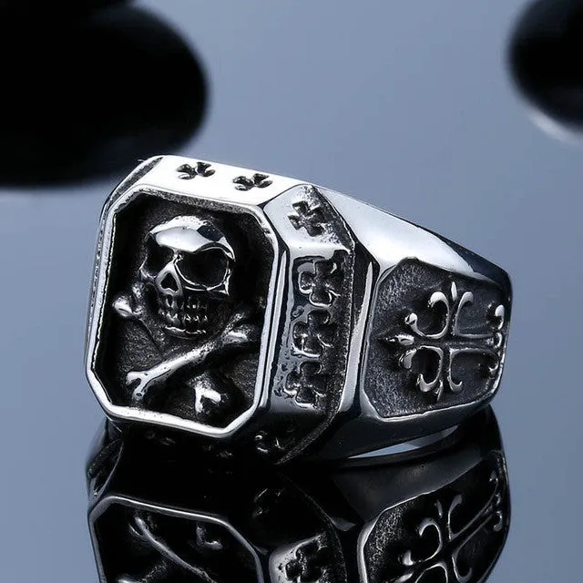 Steel soldier gold skull ring for men stainless steel cross ring titanium steel jewelry for men
