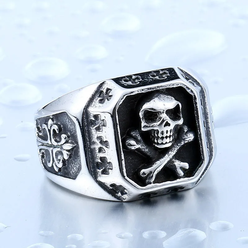Steel soldier gold skull ring for men stainless steel cross ring titanium steel jewelry for men