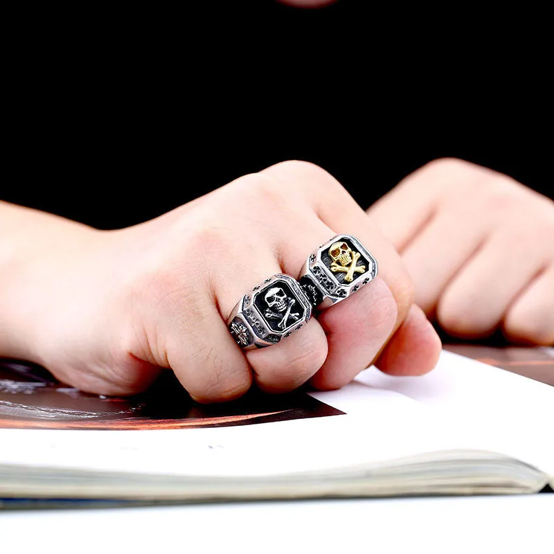 Steel soldier gold skull ring for men stainless steel cross ring titanium steel jewelry for men
