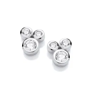 Sterling Silver & Cubic Zirconia Triple Bubble Stud Earrings