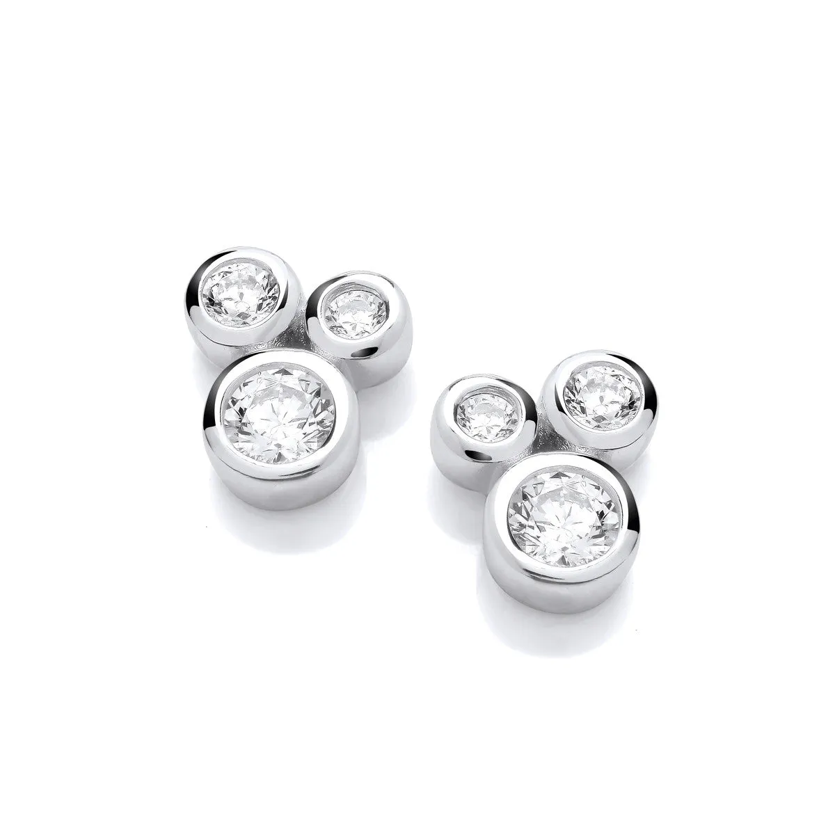 Sterling Silver & Cubic Zirconia Triple Bubble Stud Earrings