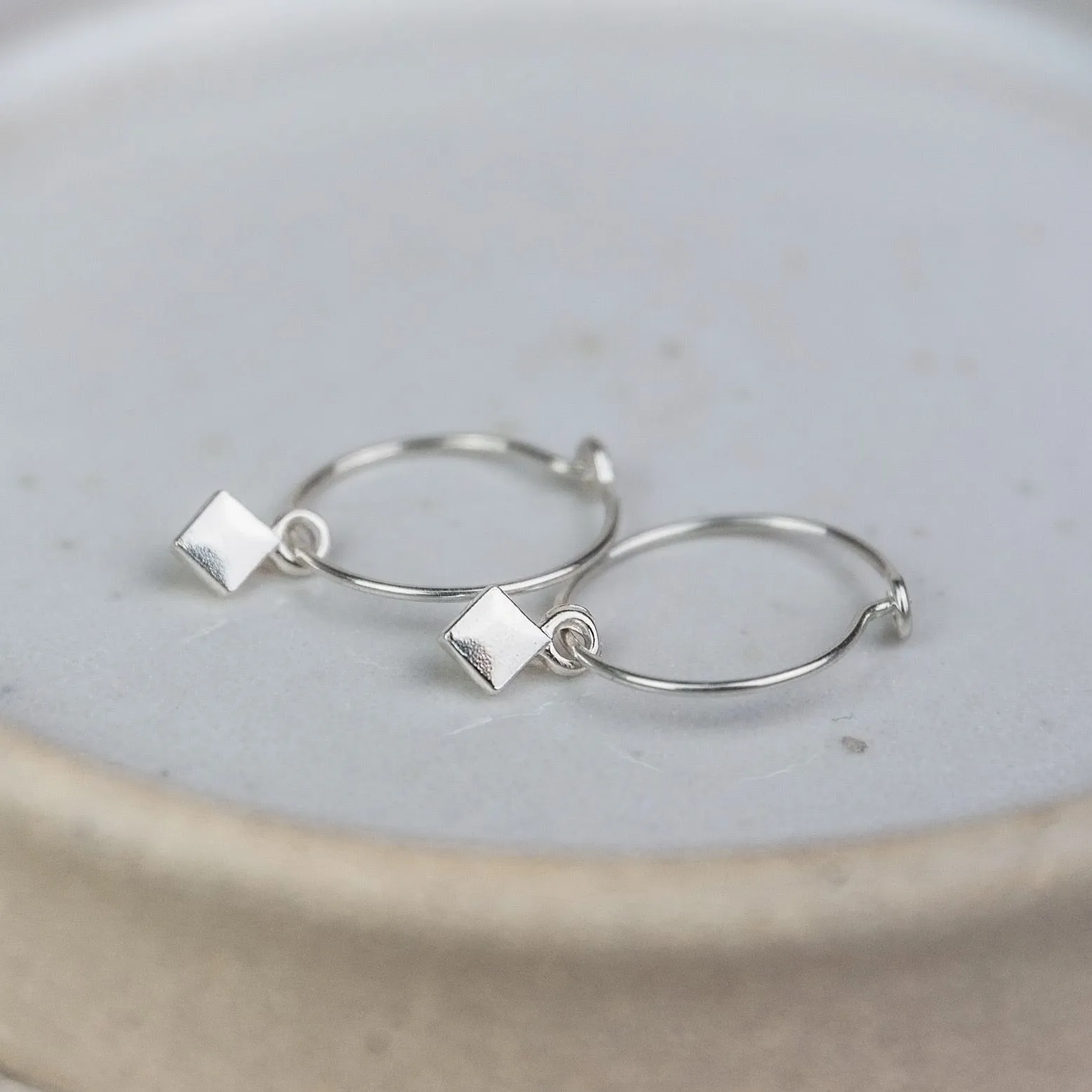 Sterling Silver Charm Hoops with Diamond Charm
