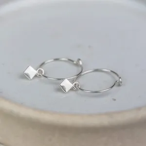 Sterling Silver Charm Hoops with Diamond Charm