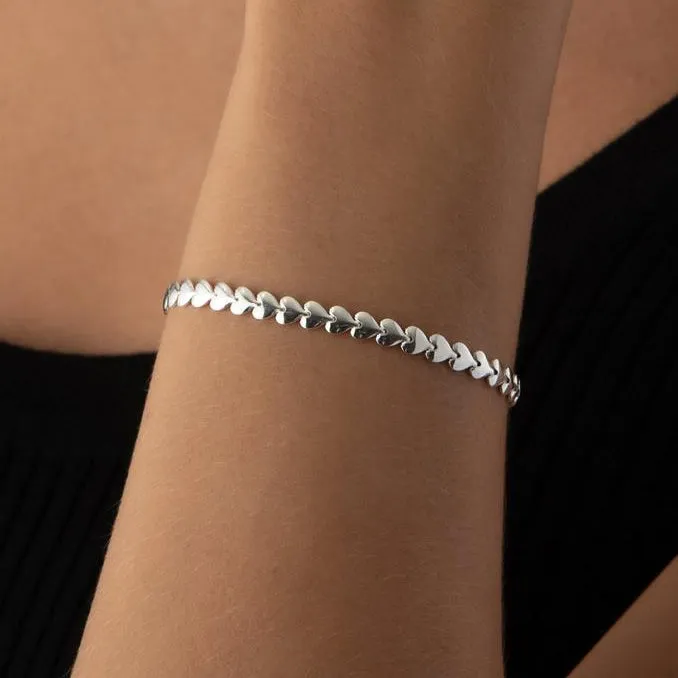 Sterling Silver Linked Hearts Bracelet