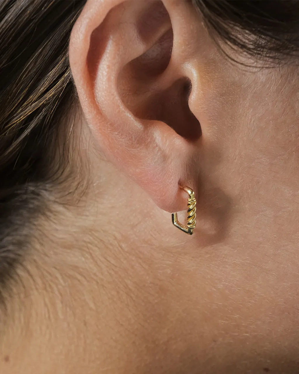 Sterling Silver Polished Rectangular Carabiner Stud Hoop Earrings