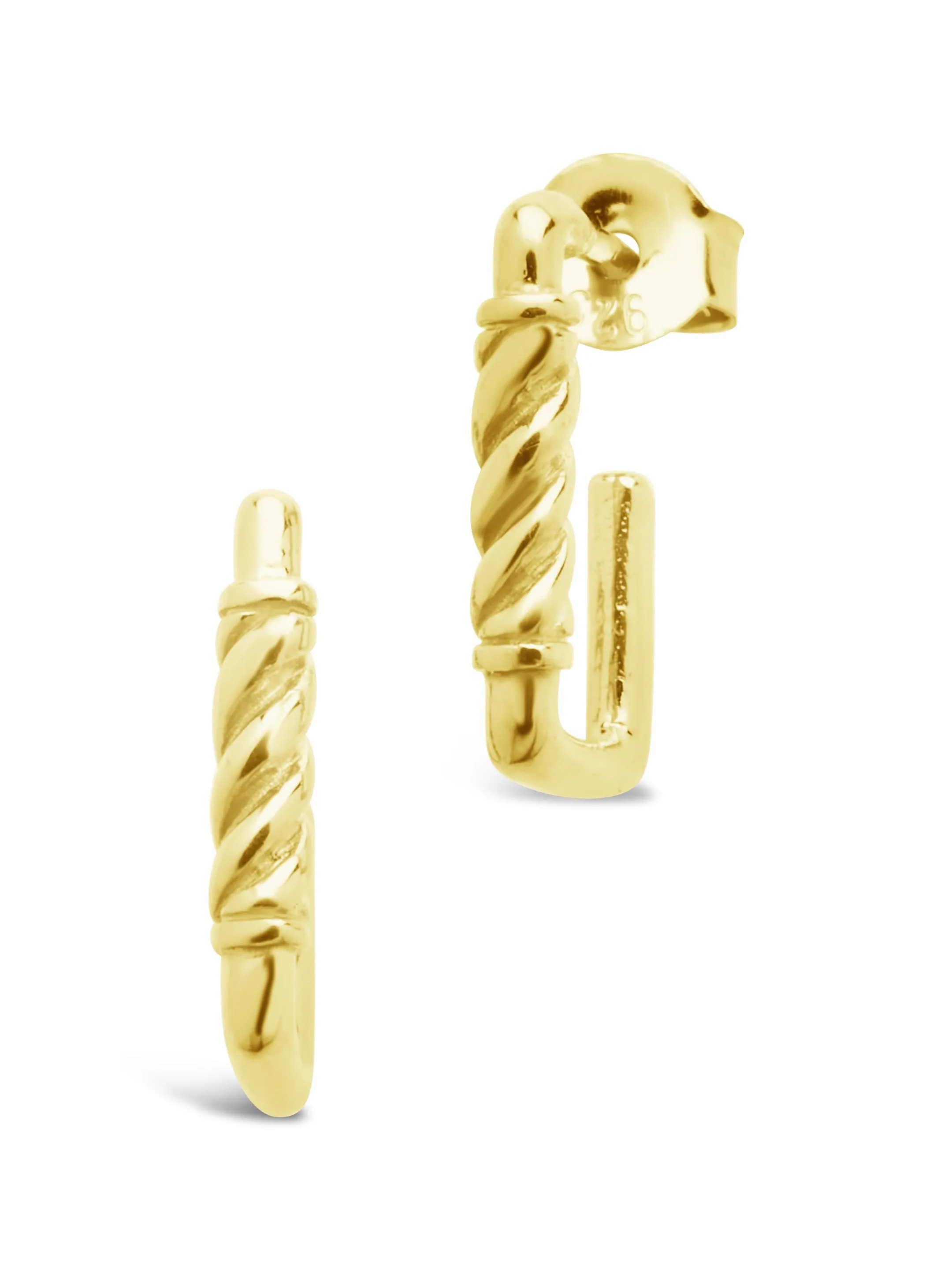 Sterling Silver Polished Rectangular Carabiner Stud Hoop Earrings