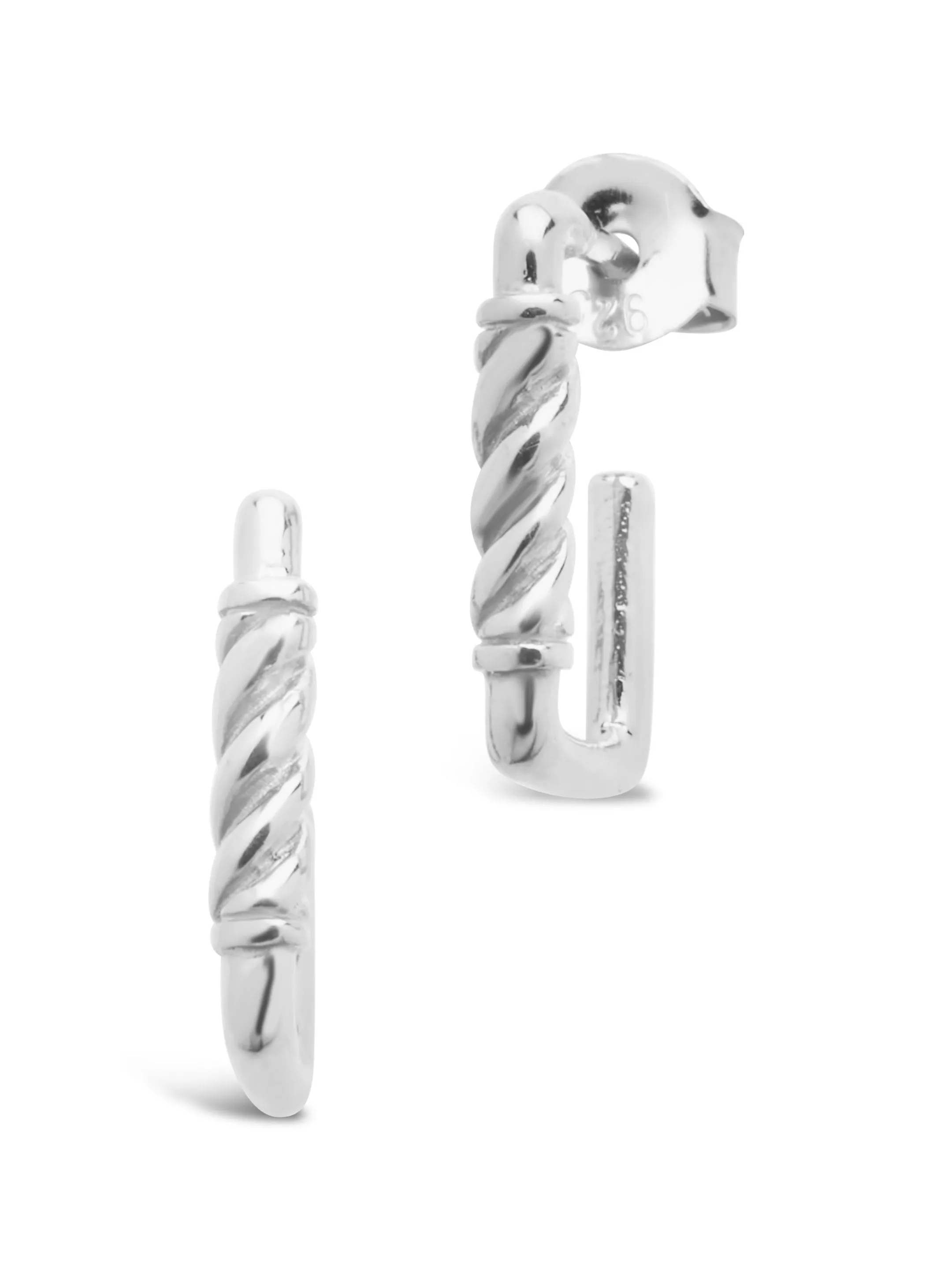 Sterling Silver Polished Rectangular Carabiner Stud Hoop Earrings