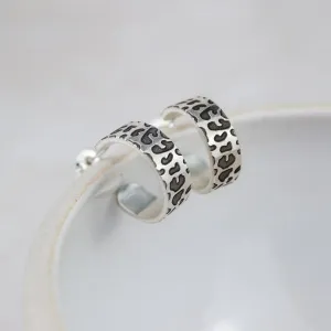 Sterling Silver Textured Hoops - Leopard Print
