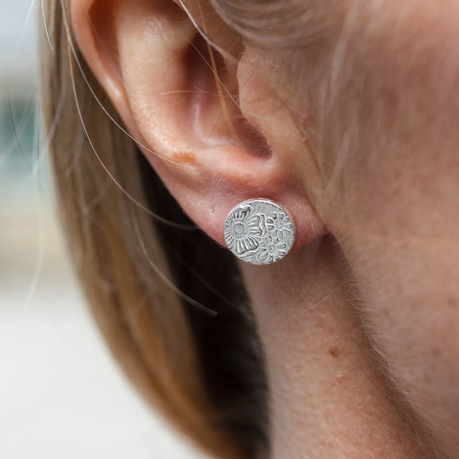 Sterling Silver Textured Studs - Circle