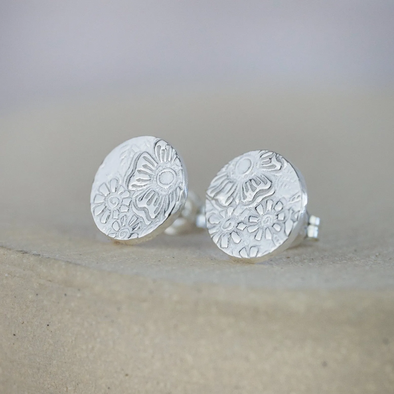 Sterling Silver Textured Studs - Circle