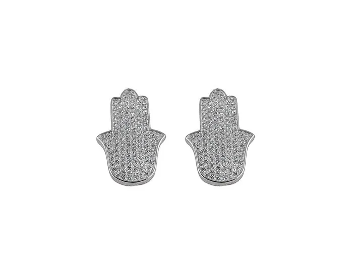 Sterling Sterling Silver Pavé Hamsa Earrings