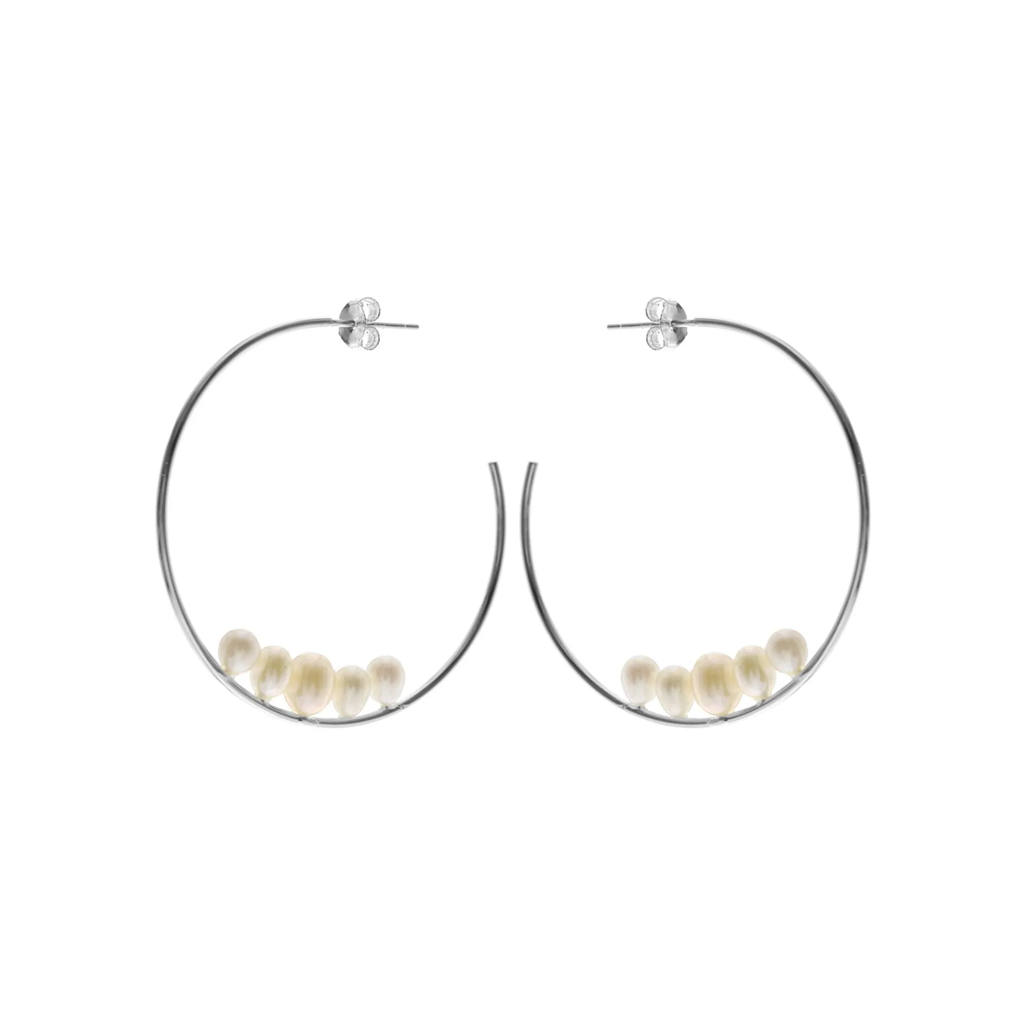 Stud topped hoops with fixed freshwater pearl