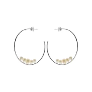 Stud topped hoops with fixed freshwater pearl