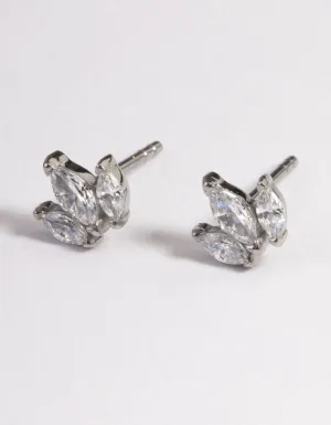 Surgical Steel Cubic Zirconia Trio Marquise Stud Earrings