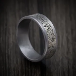 Tantalum and Black Titanium Leaf Pattern Mens Ring