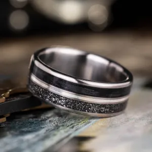 The Alchemist | Men's Titanium Wedding Band with Meteorite & Whiskey Barrel