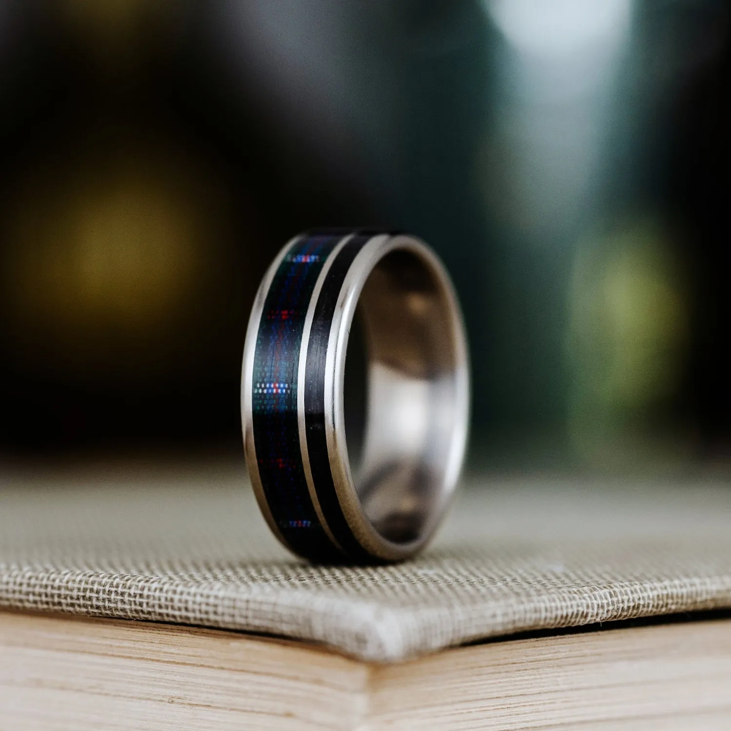 The Celtic - Scottish National Tartan | Men's Titanium Wedding Band with Whiskey Barrel & Tartan