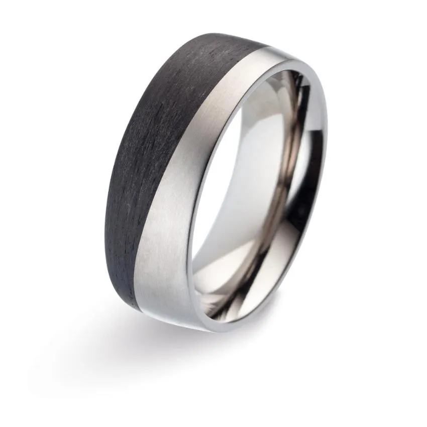 The Horizon - 8mm Carbon Fibre & Titanium Wave Wedding Ring Band