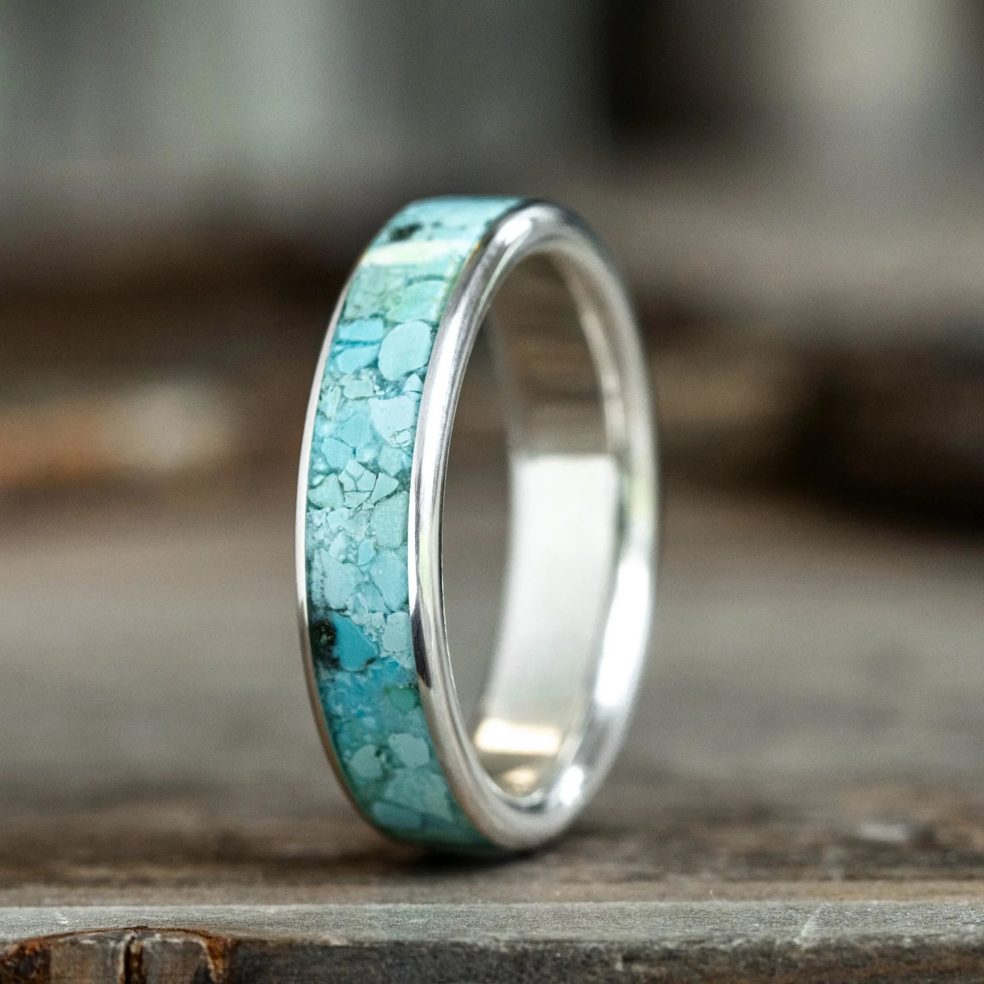 The Open Sky | Men's Turquoise and Silver Wedding Band - Wide Channel