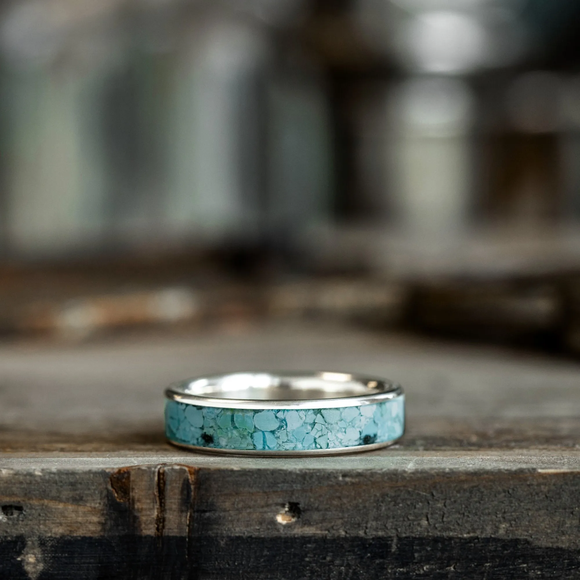 The Open Sky | Men's Turquoise and Silver Wedding Band - Wide Channel