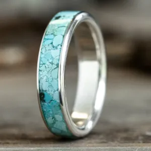 The Open Sky | Men's Turquoise and Silver Wedding Band - Wide Channel