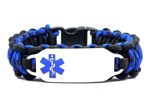 Thin 275 Paracord Medical ID Bracelet for Kids & Adults – Personalized Engraved Stainless Steel ID Tag w/ Blue Medical Symbol