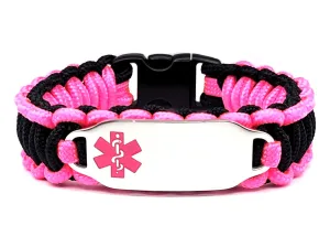 Thin 275 Paracord Medical ID Bracelet for Kids & Adults – Personalized Engraved Stainless Steel ID Tag w/ Pink Medical Symbol
