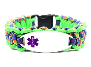 Thin 275 Paracord Medical ID Bracelet for Kids & Adults – Personalized Engraved Stainless Steel ID Tag w/ Purple Medical Symbol
