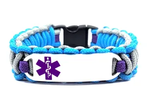Thin 275 Paracord Medical ID Bracelet for Kids & Adults – Personalized Engraved Stainless Steel ID Tag w/ Purple Medical Symbol