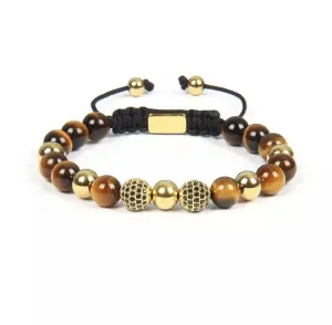 Tiger Eye & CZ Gold Beads Bracelet