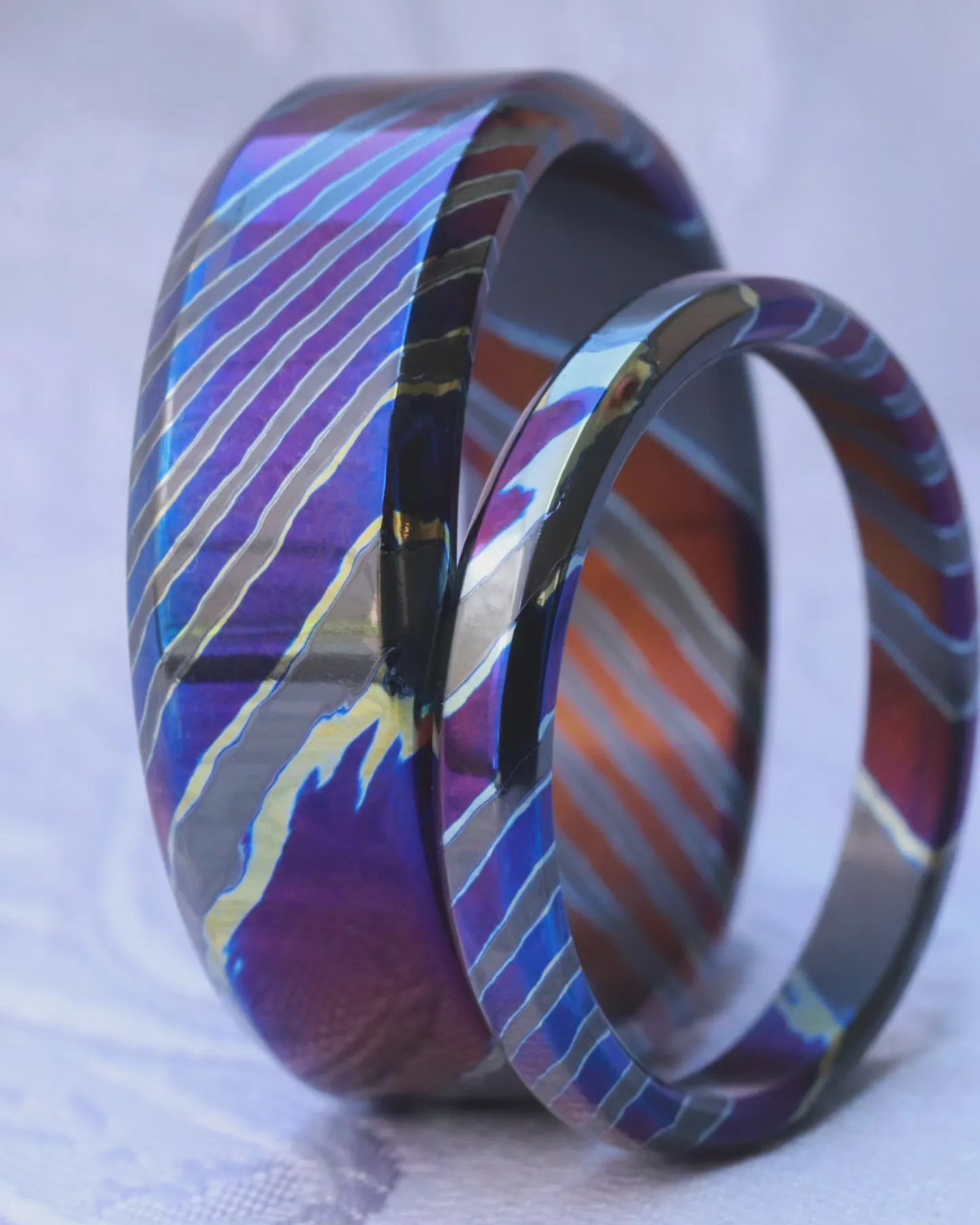 Timascus zrti ring set  3mm-9mm wide timascus ring, mokuti ring  black timascus ring