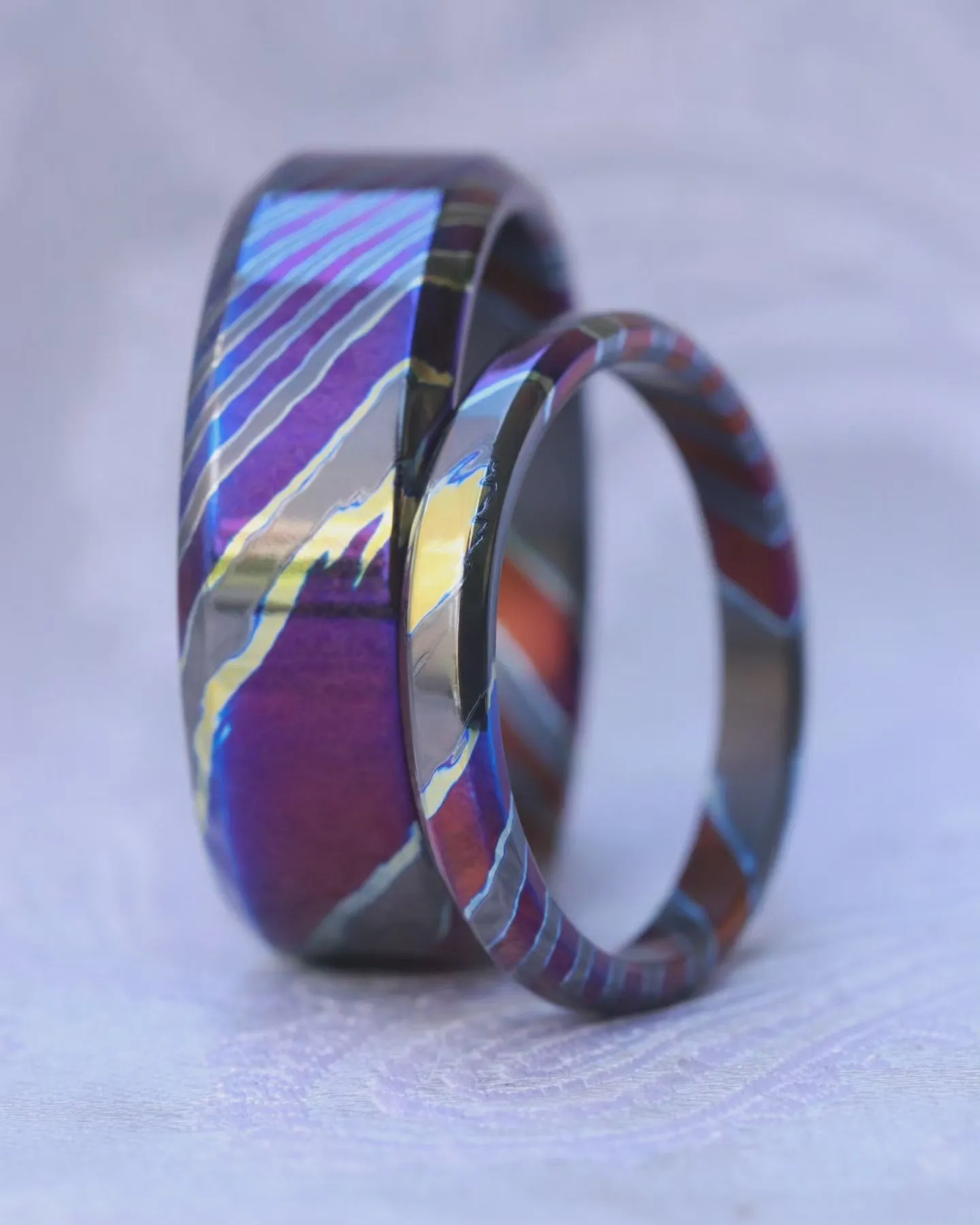 Timascus zrti ring set  3mm-9mm wide timascus ring, mokuti ring  black timascus ring