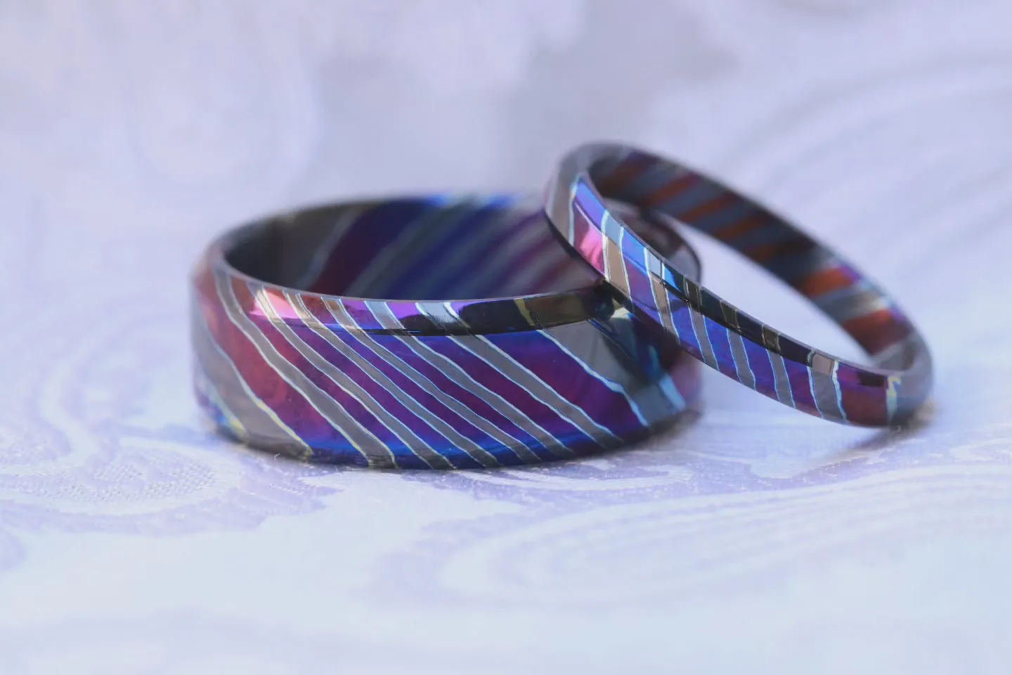 Timascus zrti ring set  3mm-9mm wide timascus ring, mokuti ring  black timascus ring