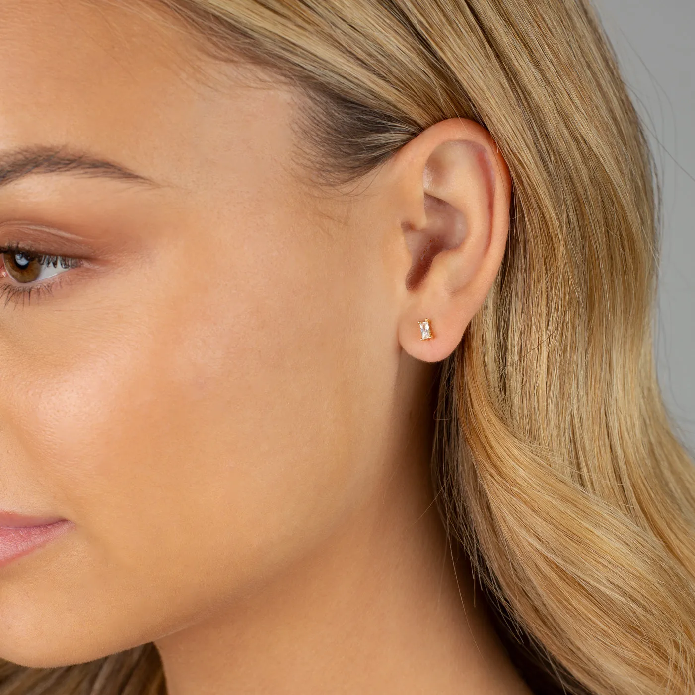 Tiny Baguette Stud Earring