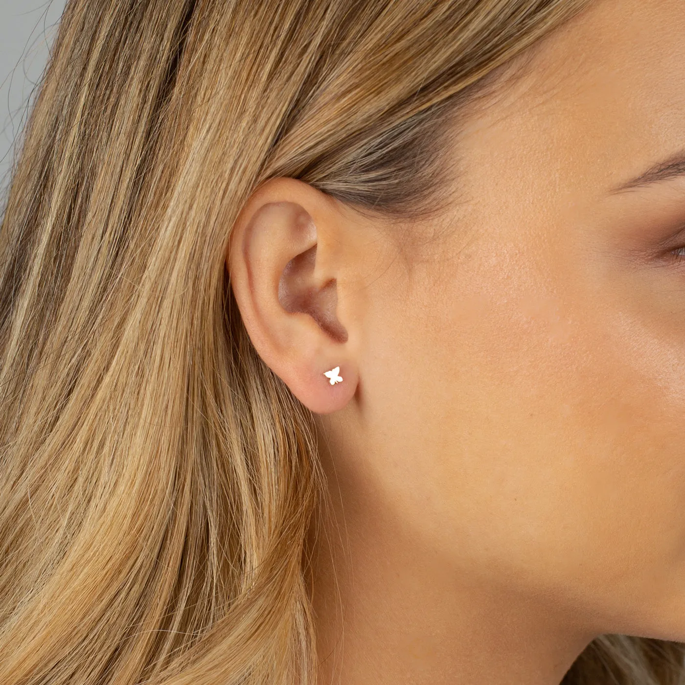 Tiny Solid Butterfly Stud Earring 14K