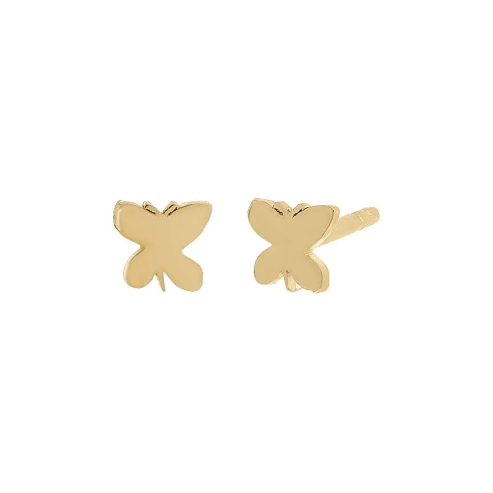 Tiny Solid Butterfly Stud Earring 14K
